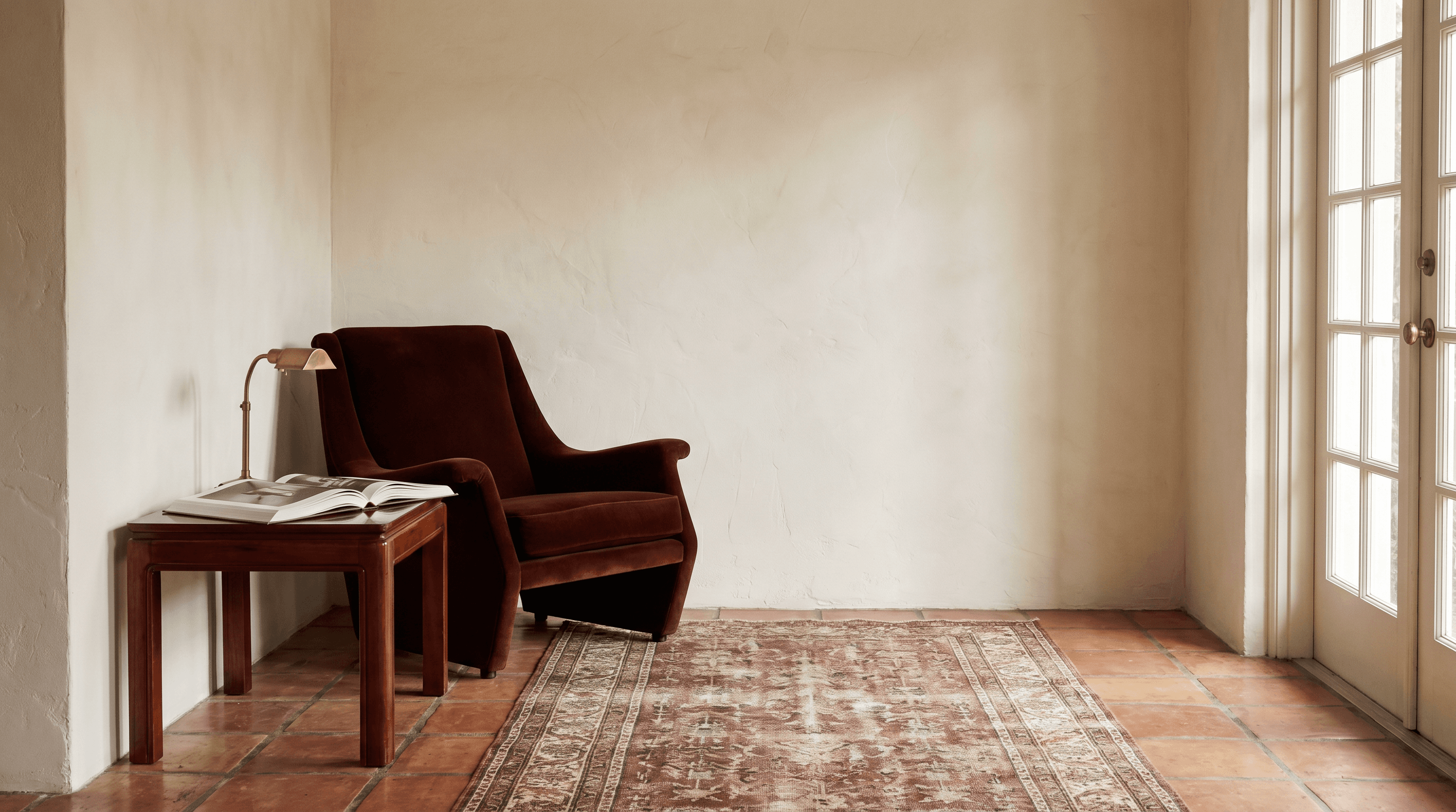 The Devereaux Institute — a quiet oxblood-and-mahogany consultation lounge